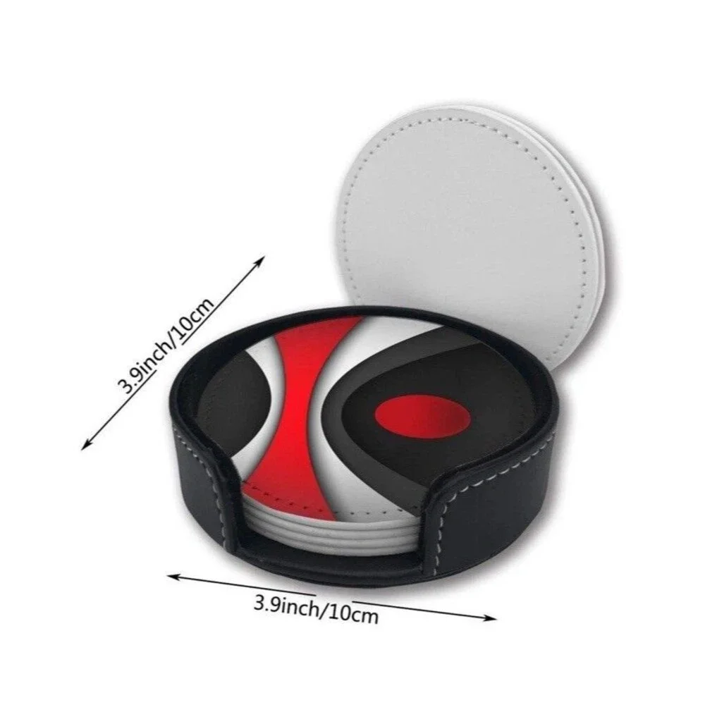 Black In Modern Abstract Red Drinks Coasters With Holder Trending Set Of 6!